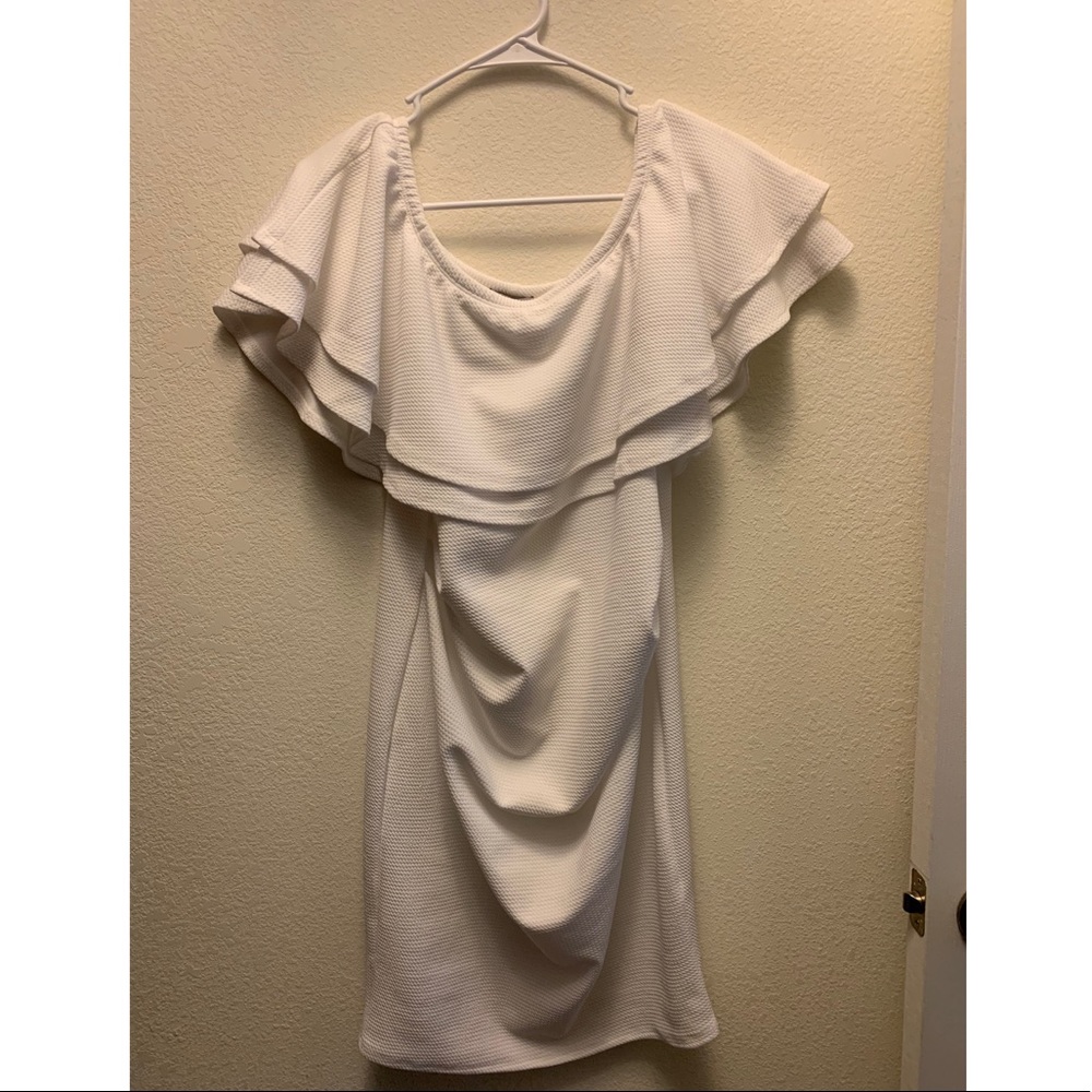 White off the shoulder maternity dress